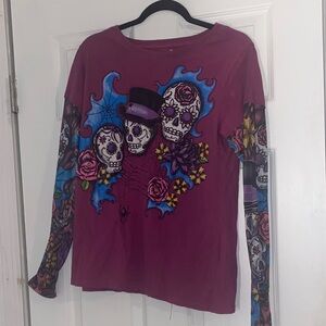 Purple Long Sleeve Shirt with Skull Design